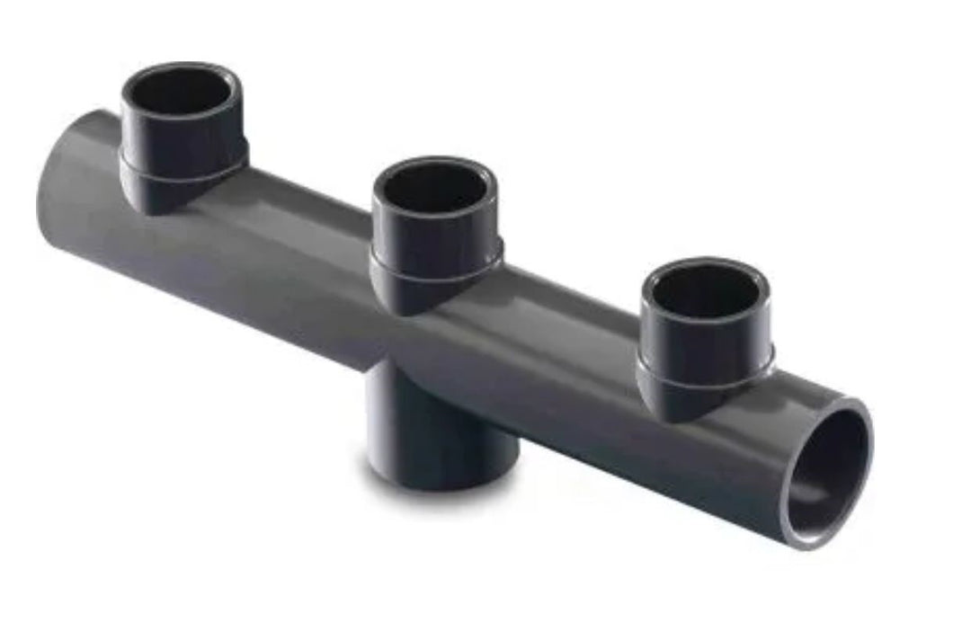 PVC-U Manifold 3-veis kobling med limmuffe. 50 mm og 63 mm