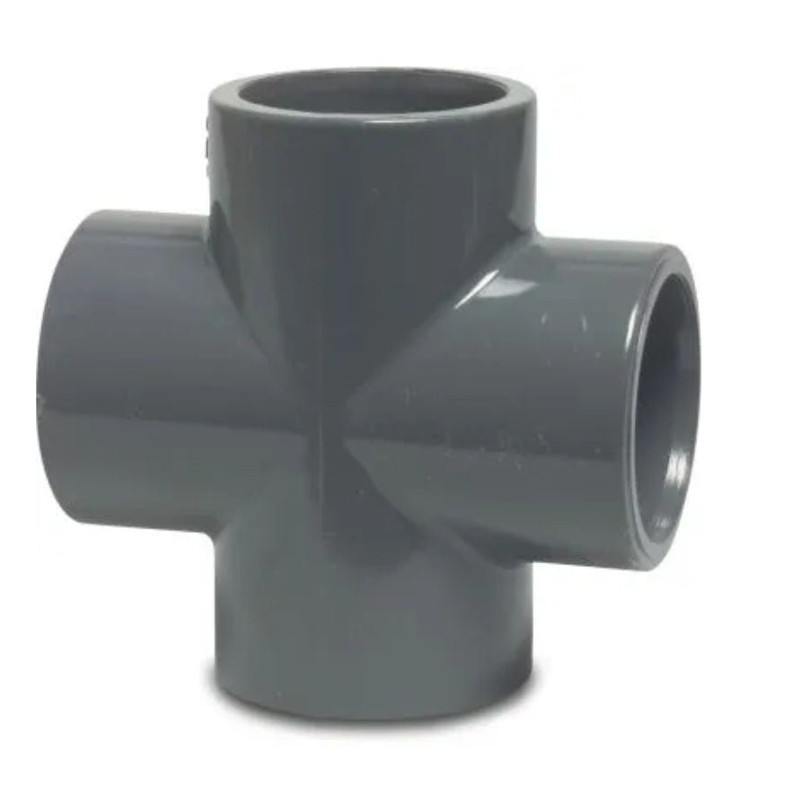 PVC-U T-kryss. 4-veis kobling med limmuffe. Fra 50 mm - 110 mm