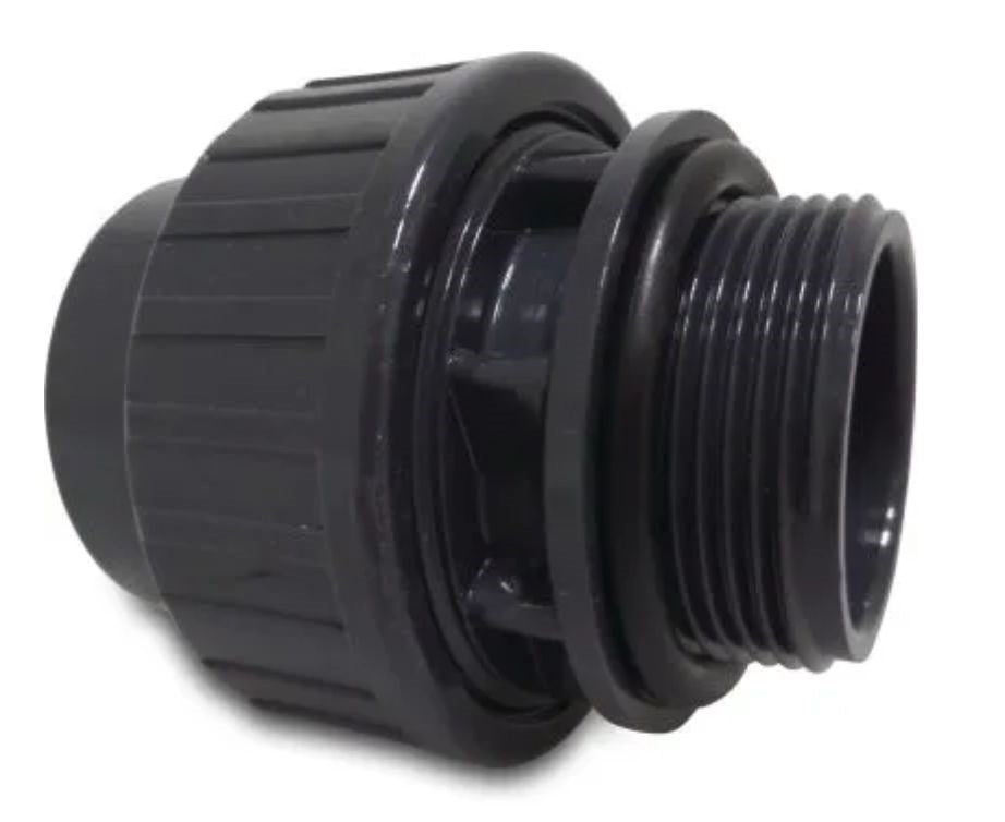 PVC-U tippunion med O-ring, limmuffe og utvendige gjenger. Fra 50 mm - 90 mm