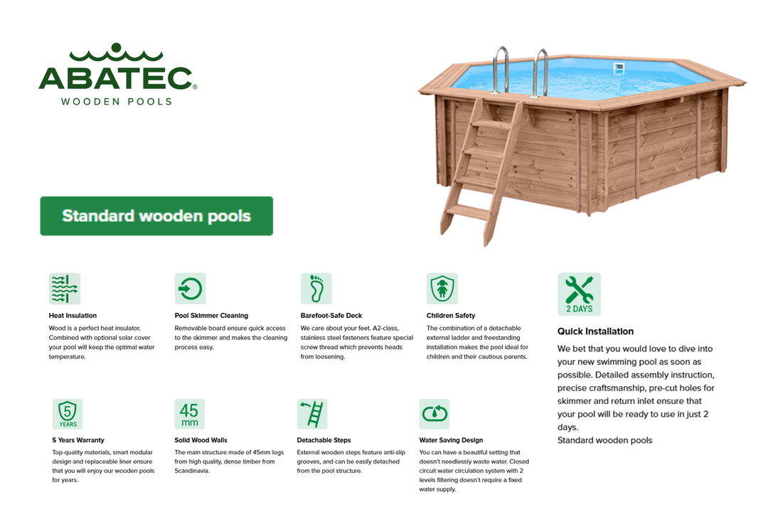 Abatec "Pearl of South". Komplett trebasseng | Rektangulært | Utv. mål 834x492x138 cm. 40 m³