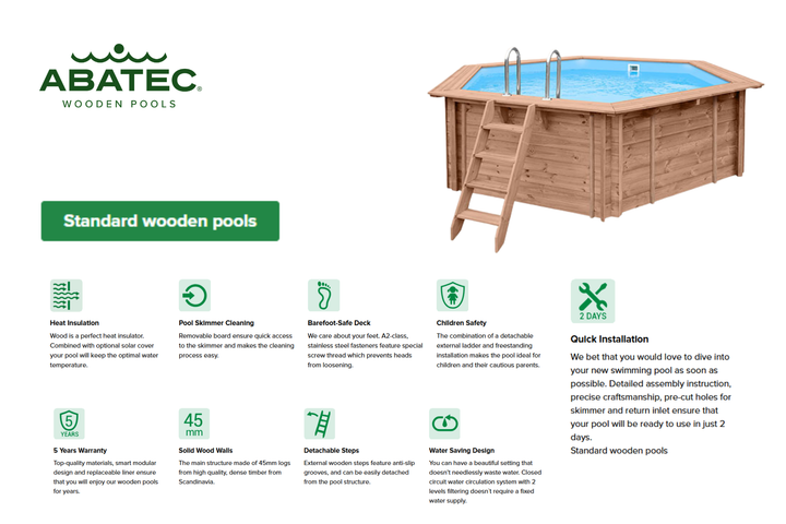 Abatec "Pearl of South". Komplett trebasseng | Rektangulært | Utv. mål 834x492x138 cm. 40 m³