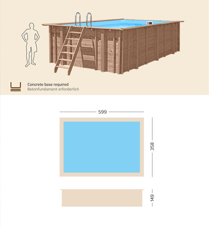 Abatec "Baltic Harmony" Komplett rektangulært basseng |  Utv. mål 599x358x149 cm. 22 m³