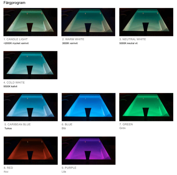 Spotlight "Classic 350 VS" med farget led pære Ø50. 8 watt. I syrefast ...