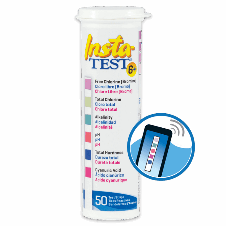 Insta-TEST® 6 Plus teststrips. Fri klor/total klor/pH/alkalitet/hardhet og cyanyrsyre