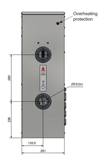 MidiHeat. Komplett digital elektrisk varmer for offentlige anlegg. I Titan, med flowswitch og overopphetingsbeskyttelse. Fra 18-60 kW. 400V 3-fas