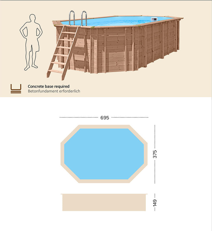 Abatec "Riviera Relaxation" Komplett basseng | Ovalt oktagonalt basseng | Utv. 695x375x149 cm | 25 m³
